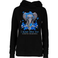 I Wear Blue For Diabetes Awareness Elephant Warrior Womens Funnel Neck Pullover Hood