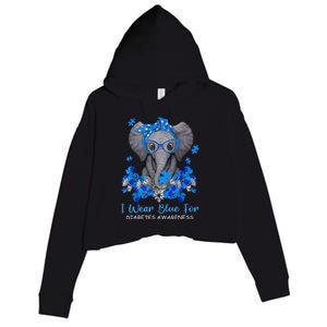 I Wear Blue For Diabetes Awareness Elephant Warrior Crop Fleece Hoodie