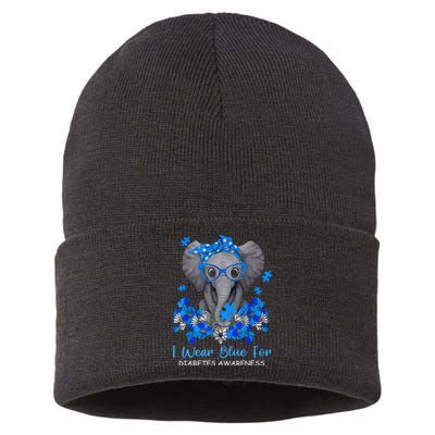 I Wear Blue For Diabetes Awareness Elephant Warrior Sustainable Knit Beanie