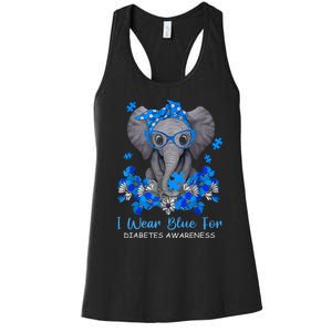 I Wear Blue For Diabetes Awareness Elephant Warrior Women's Racerback Tank