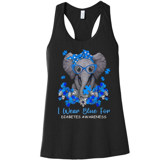 I Wear Blue For Diabetes Awareness Elephant Warrior Women's Racerback Tank