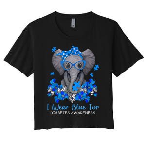 I Wear Blue For Diabetes Awareness Elephant Warrior Women's Crop Top Tee