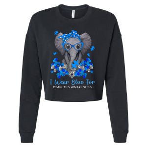 I Wear Blue For Diabetes Awareness Elephant Warrior Cropped Pullover Crew