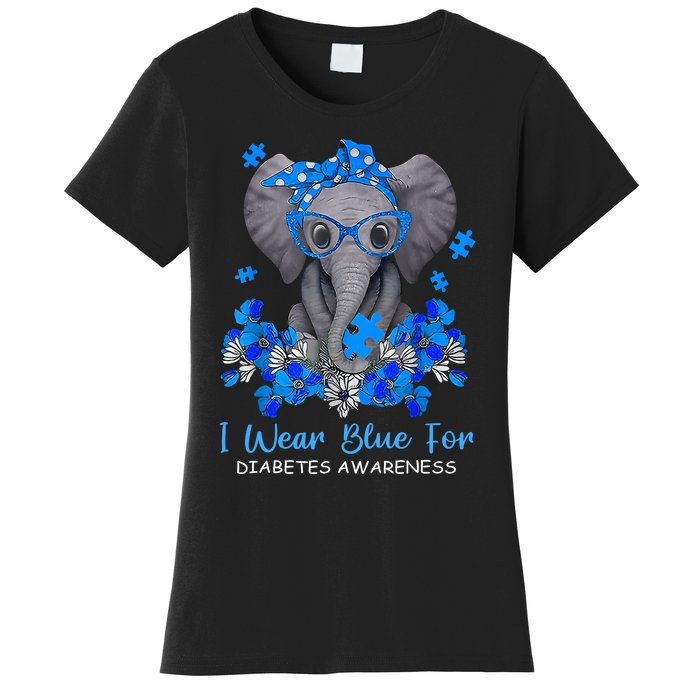 I Wear Blue For Diabetes Awareness Elephant Warrior Women's T-Shirt