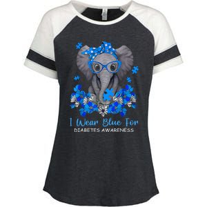 I Wear Blue For Diabetes Awareness Elephant Warrior Enza Ladies Jersey Colorblock Tee