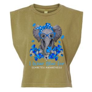 I Wear Blue For Diabetes Awareness Elephant Warrior Garment-Dyed Women's Muscle Tee