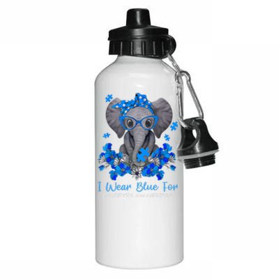 I Wear Blue For Diabetes Awareness Elephant Warrior Aluminum Water Bottle