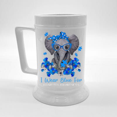 I Wear Blue For Diabetes Awareness Elephant Warrior Beer Stein