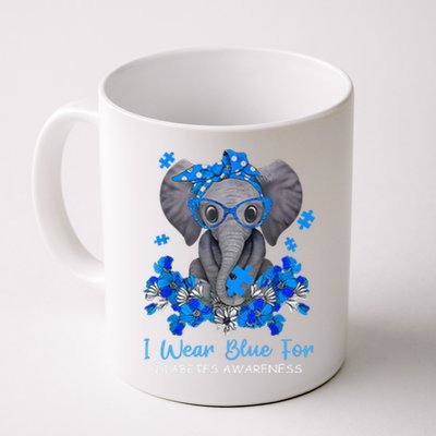 I Wear Blue For Diabetes Awareness Elephant Warrior Coffee Mug