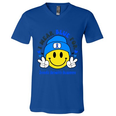 I Wear Blue For Juvenile Arthritis Awareness Funny Gift V-Neck T-Shirt