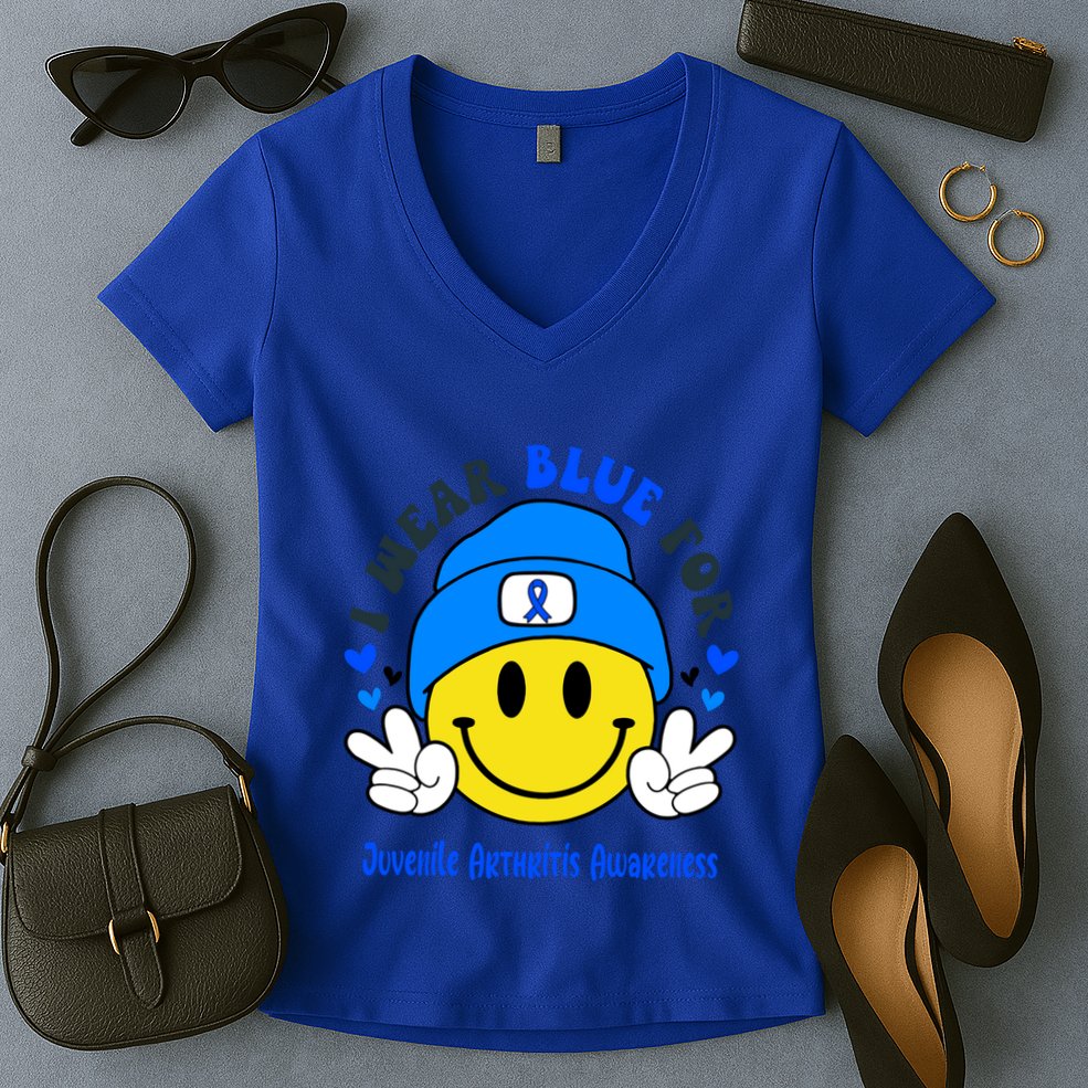 I Wear Blue For Juvenile Arthritis Awareness Funny Gift Women's V-Neck T-Shirt