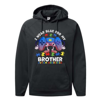 I Wear Blue For My Brother gamer autism support Performance Fleece Hoodie