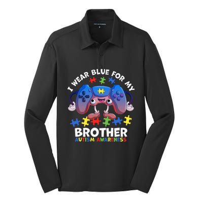 I Wear Blue For My Brother gamer autism support Silk Touch Performance Long Sleeve Polo