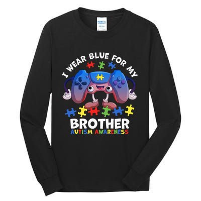 I Wear Blue For My Brother gamer autism support Tall Long Sleeve T-Shirt