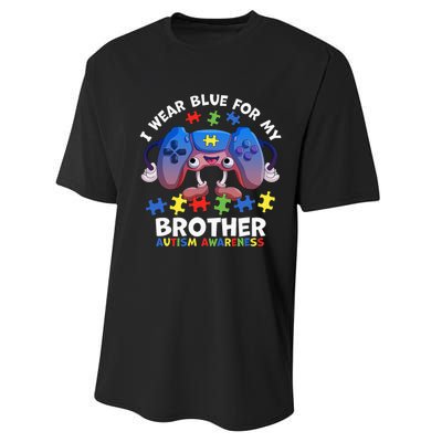 I Wear Blue For My Brother gamer autism support Performance Sprint T-Shirt