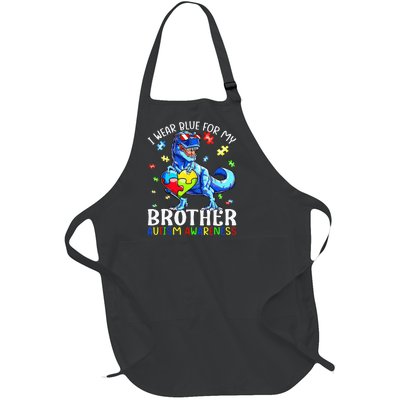 I Wear Blue For My Brother Autism Awareness Dinosaur Full-Length Apron With Pockets