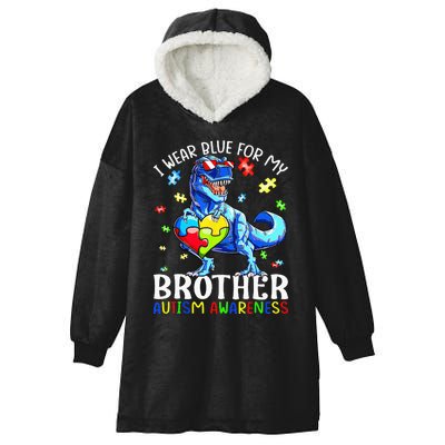 I Wear Blue For My Brother Autism Awareness Dinosaur Hooded Wearable Blanket