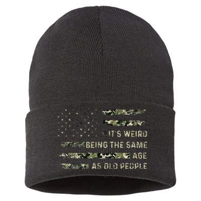 Its Weird Being The Same Age As Old People American Flag Sustainable Knit Beanie