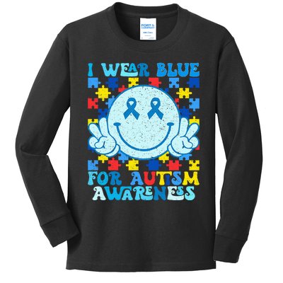 I Wear Blue For Autism Awareness Month Kids Long Sleeve Shirt