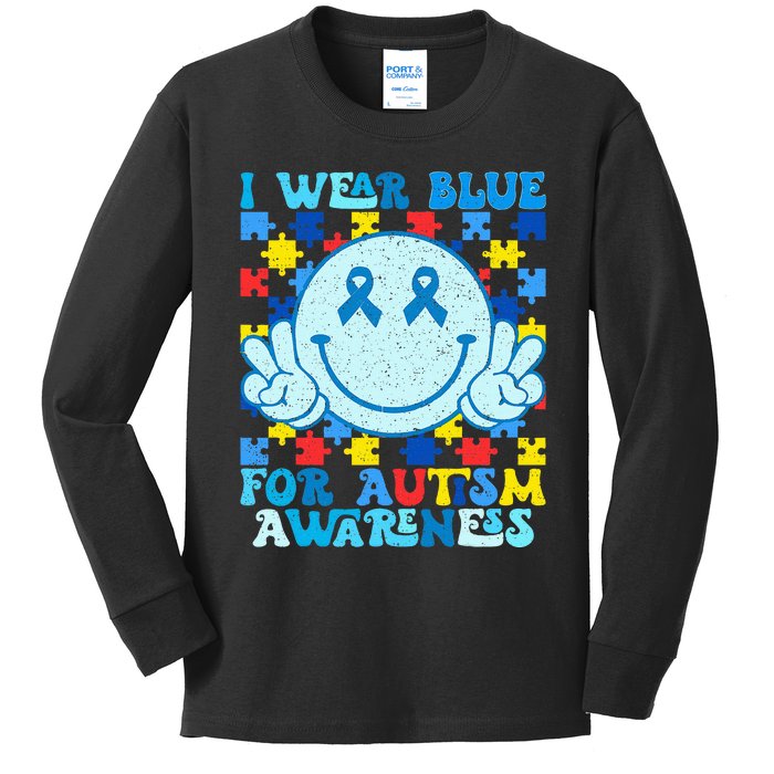 I Wear Blue For Autism Awareness Month Kids Long Sleeve Shirt