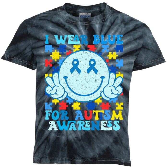 I Wear Blue For Autism Awareness Month Kids Tie-Dye T-Shirt