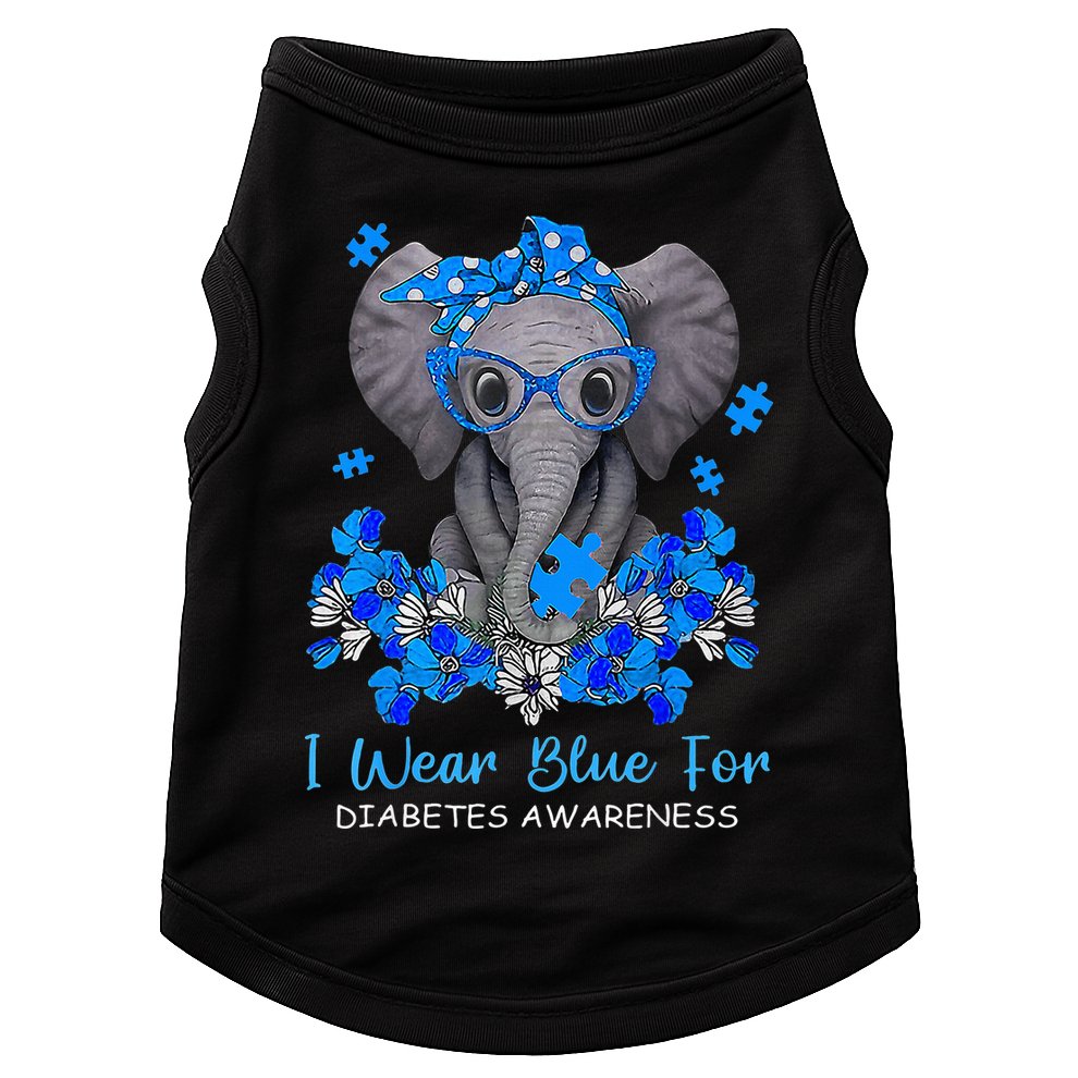 I Wear Blue For Diabetes Awareness Elephant Warrior Doggie Tank