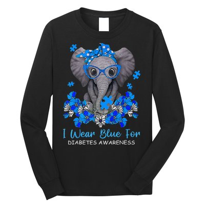 I Wear Blue For Diabetes Awareness Elephant Warrior Long Sleeve Shirt