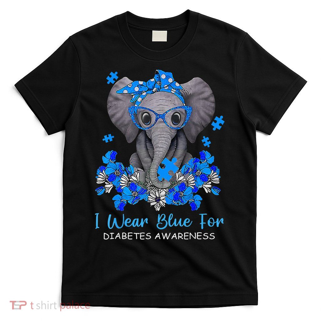 I Wear Blue For Diabetes Awareness Elephant Warrior T-Shirt