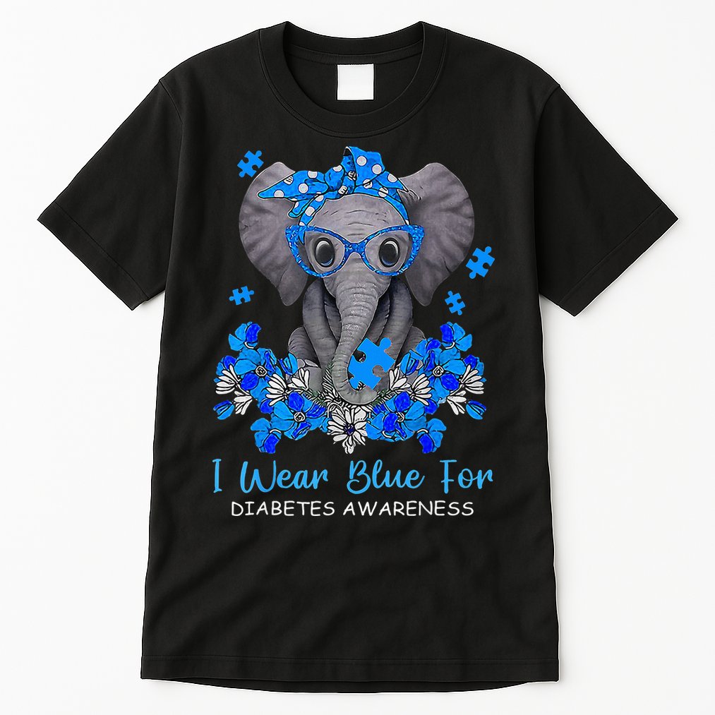 I Wear Blue For Diabetes Awareness Elephant Warrior Tall T-Shirt