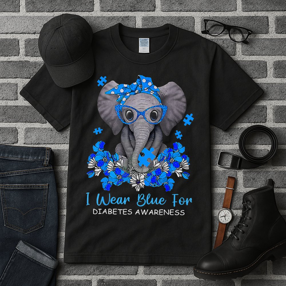 I Wear Blue For Diabetes Awareness Elephant Warrior Tall T-Shirt