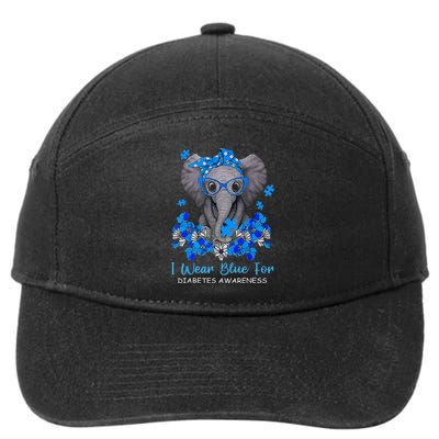 I Wear Blue For Diabetes Awareness Elephant Warrior 7-Panel Snapback Hat