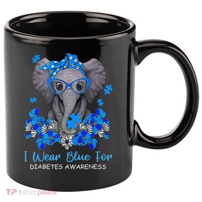 I Wear Blue For Diabetes Awareness Elephant Warrior 11oz C Handle Ceramic Mug