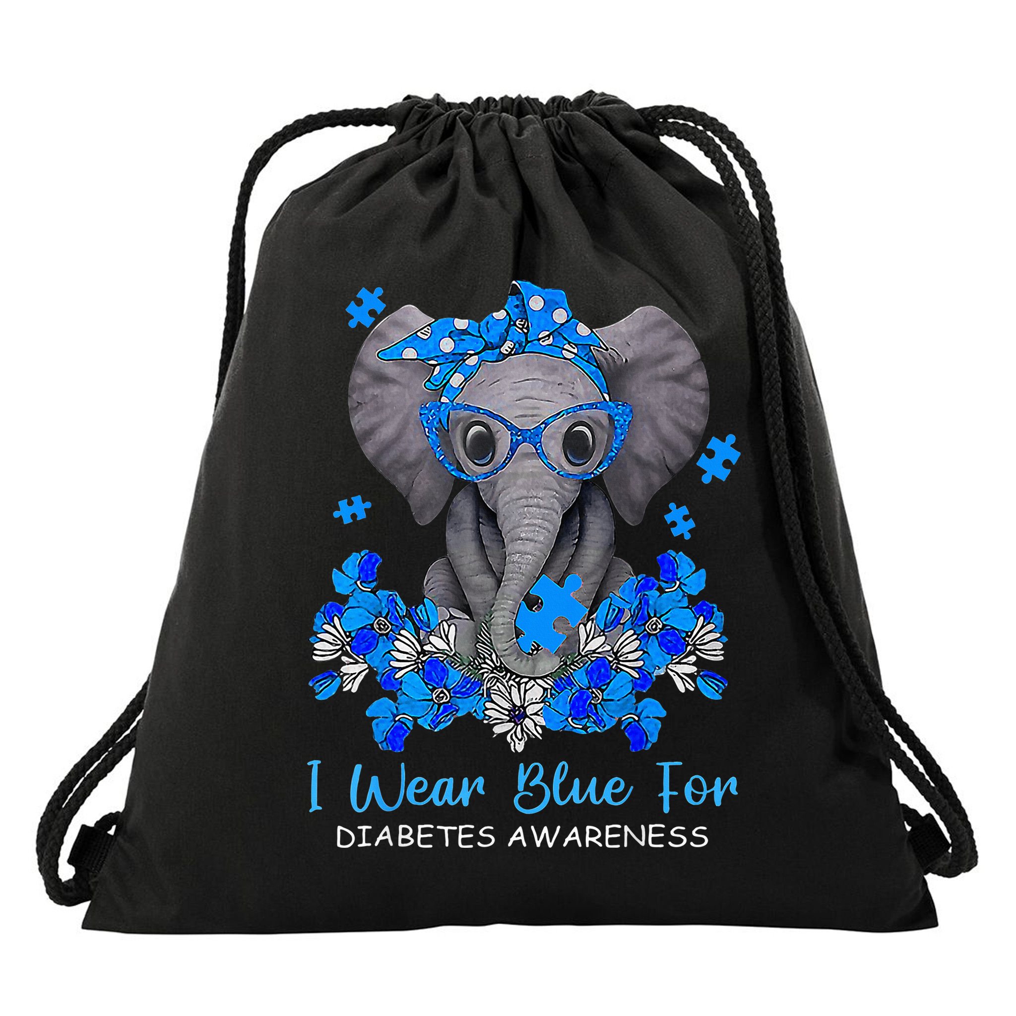 I Wear Blue For Diabetes Awareness Elephant Warrior Drawstring Bag