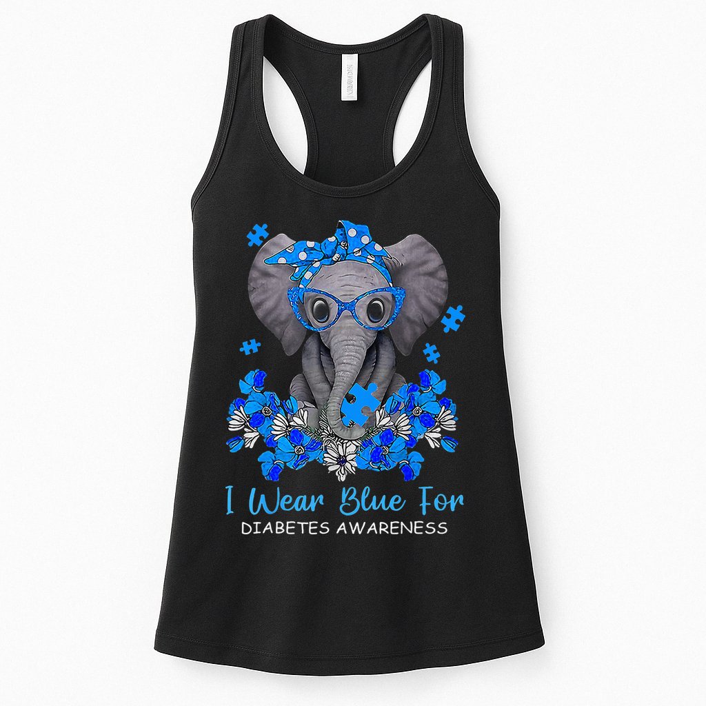 I Wear Blue For Diabetes Awareness Elephant Warrior Womens Tank Top