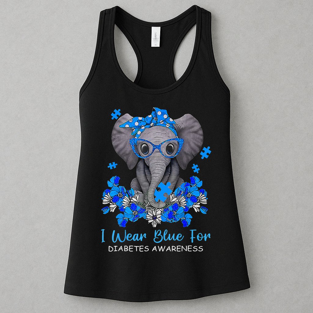 I Wear Blue For Diabetes Awareness Elephant Warrior Womens Tank Top