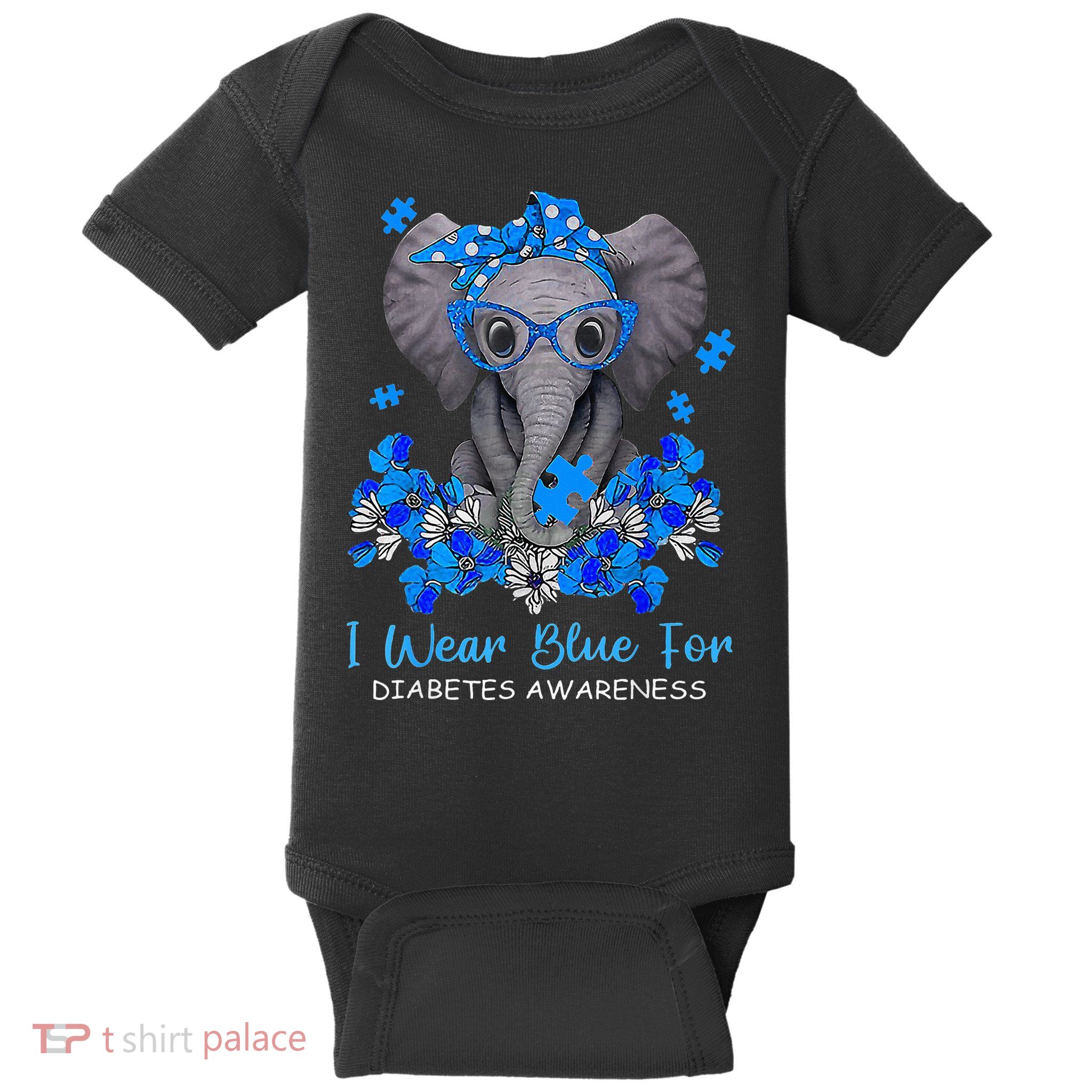 I Wear Blue For Diabetes Awareness Elephant Warrior Baby Bodysuit