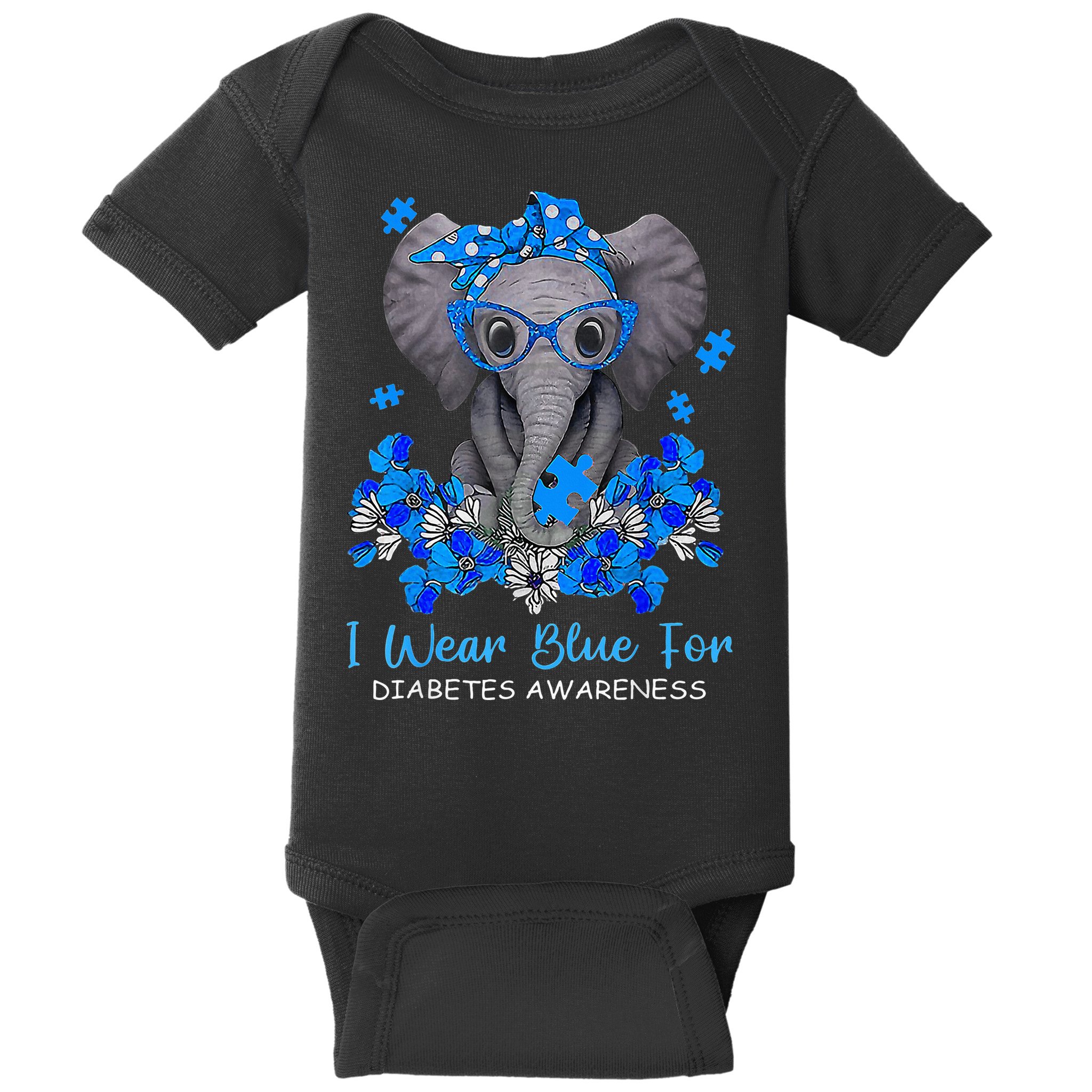 I Wear Blue For Diabetes Awareness Elephant Warrior Baby Bodysuit