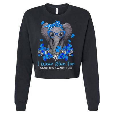 I Wear Blue For Diabetes Awareness Elephant Warrior Cropped Pullover Crew
