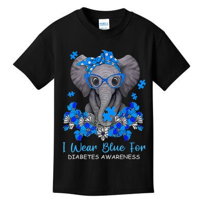 I Wear Blue For Diabetes Awareness Elephant Warrior Kids T-Shirt