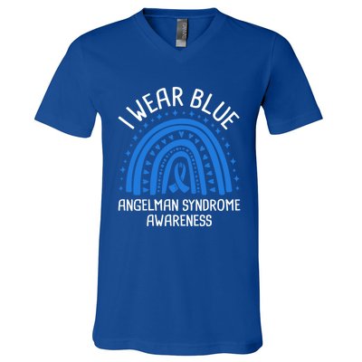 I Wear Blue Angel Syndrome Awareness Gift V-Neck T-Shirt