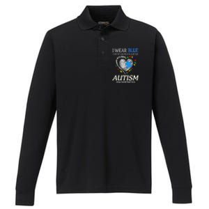 I Wear Blue For My Granddaughter Autism support Performance Long Sleeve Polo