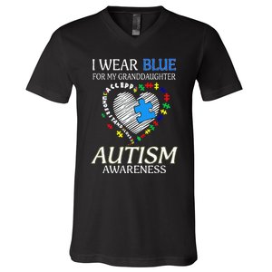 I Wear Blue For My Granddaughter Autism support V-Neck T-Shirt