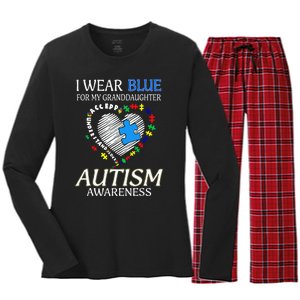 I Wear Blue For My Granddaughter Autism support Women's Long Sleeve Flannel Pajama Set 