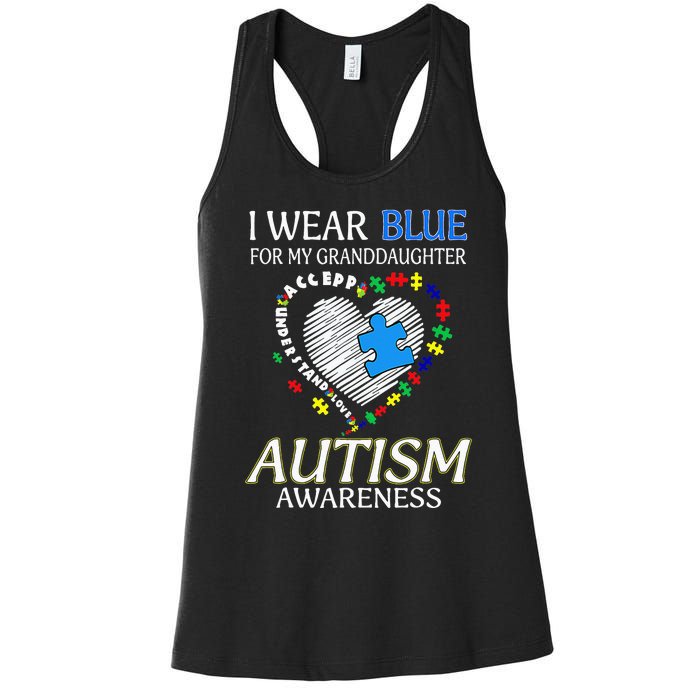 I Wear Blue For My Granddaughter Autism support Women's Racerback Tank