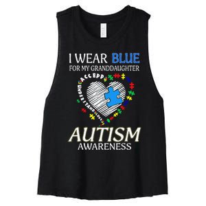 I Wear Blue For My Granddaughter Autism support Women's Racerback Cropped Tank