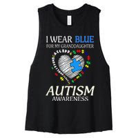 I Wear Blue For My Granddaughter Autism support Women's Racerback Cropped Tank