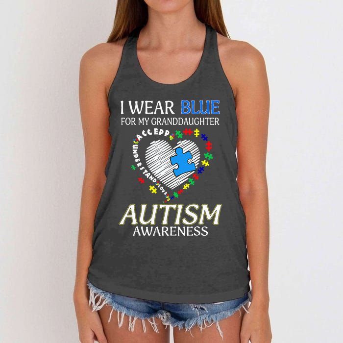 I Wear Blue For My Granddaughter Autism support Women's Knotted Racerback Tank