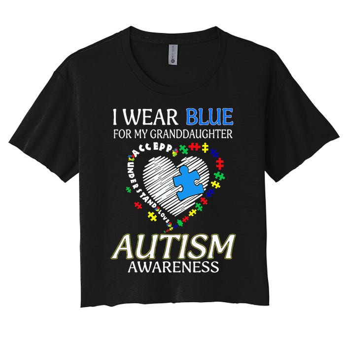 I Wear Blue For My Granddaughter Autism support Women's Crop Top Tee