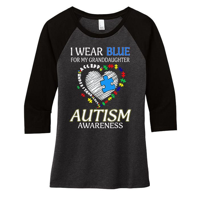 I Wear Blue For My Granddaughter Autism support Women's Tri-Blend 3/4-Sleeve Raglan Shirt