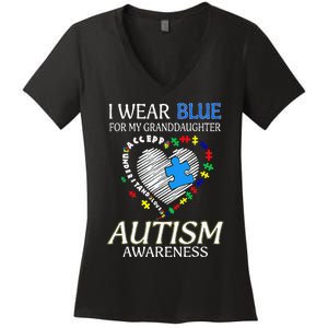 I Wear Blue For My Granddaughter Autism support Women's V-Neck T-Shirt